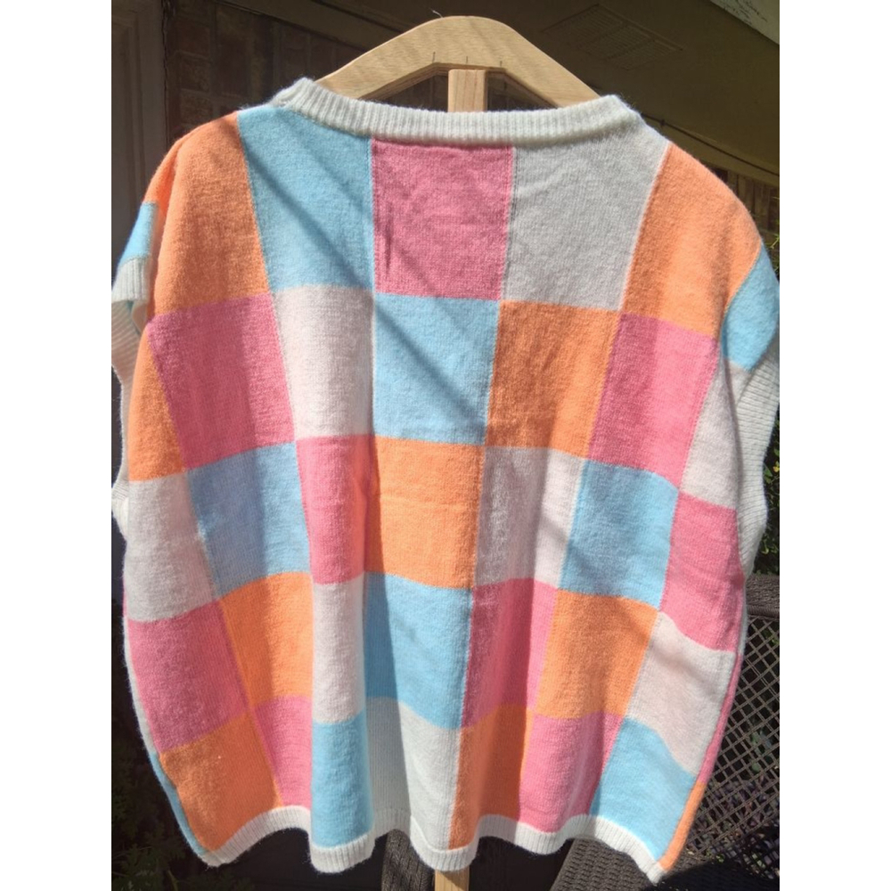 🌸 BiBi XL Multi-color Pastel Patchwork Floral Crew Neck Sleevless Sweater NWT - Picture 6 of 13